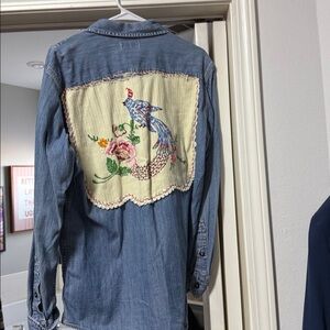 Denim Button-Up Shirt with Beaded Detail